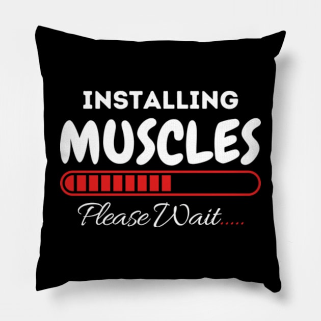 Installing Muscles Weightlifting funny Fitness Motivation T-Shirt Pillow by Surrealart