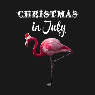 Flamingo Santa Hat Christmas Lights Christmas In July T-Shirt