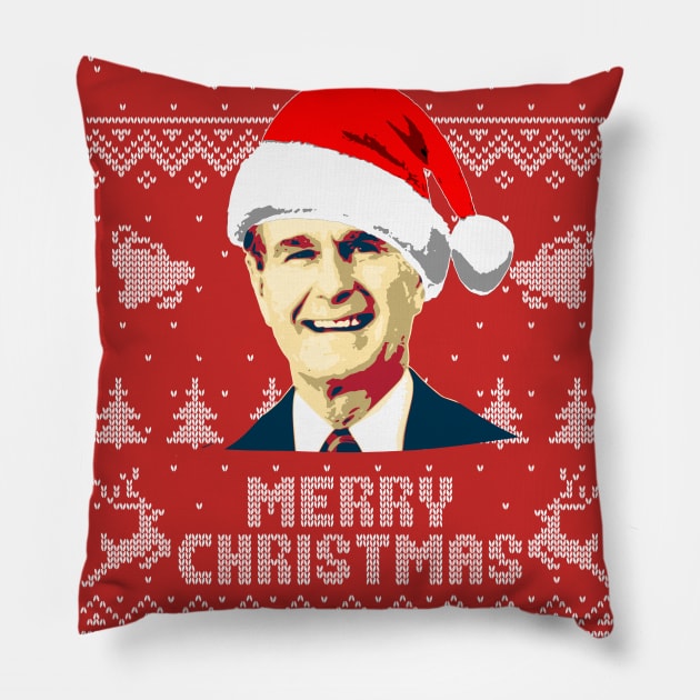 George H W Bush Merry Christmas Pillow by Nerd_art