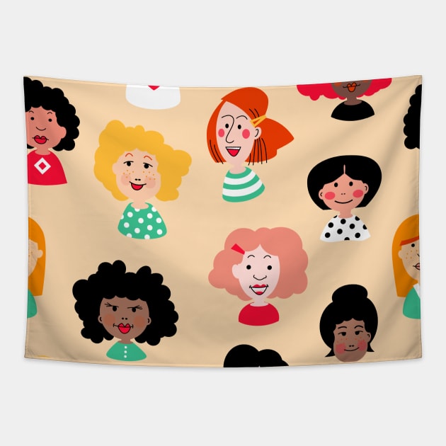 Girl Power Diversity Pattern Design Tapestry by Piakolle