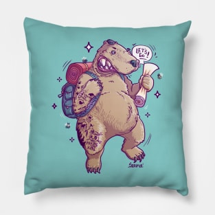 Beary Adventurous the Curious Bear Hiker Pillow