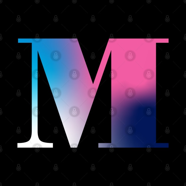 Capital Letter M Monogram Gradient Pink Blue White by Terriology