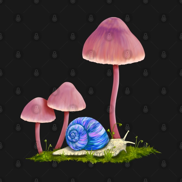 Whimsical Snail and Mushrooms by Kraina