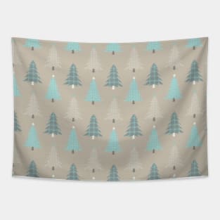 Plaid Christmas Trees Teal Aqua Brown Tan Tapestry
