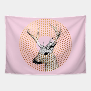 Retro Deer Head Antlers Gold Dots Tapestry