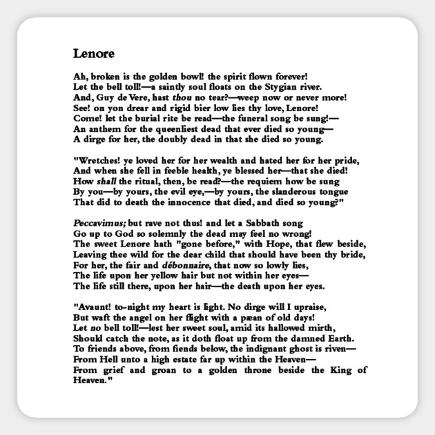 Lenore Edgar Allan Poe Poem Lenore Sticker Teepublic