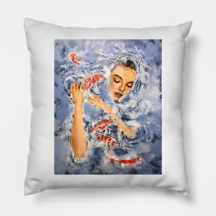 Woman with koi fish Pillow