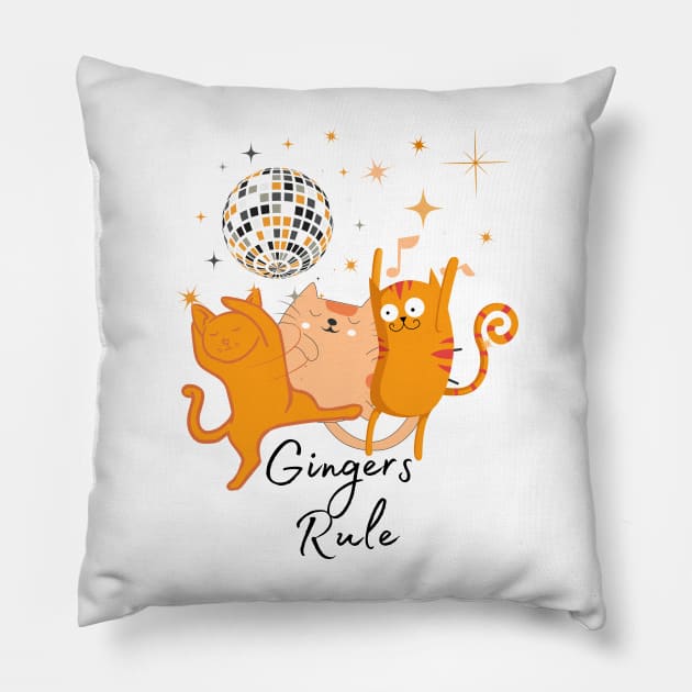 Ginger Cats Dance Party Pillow by TammyWinandArt
