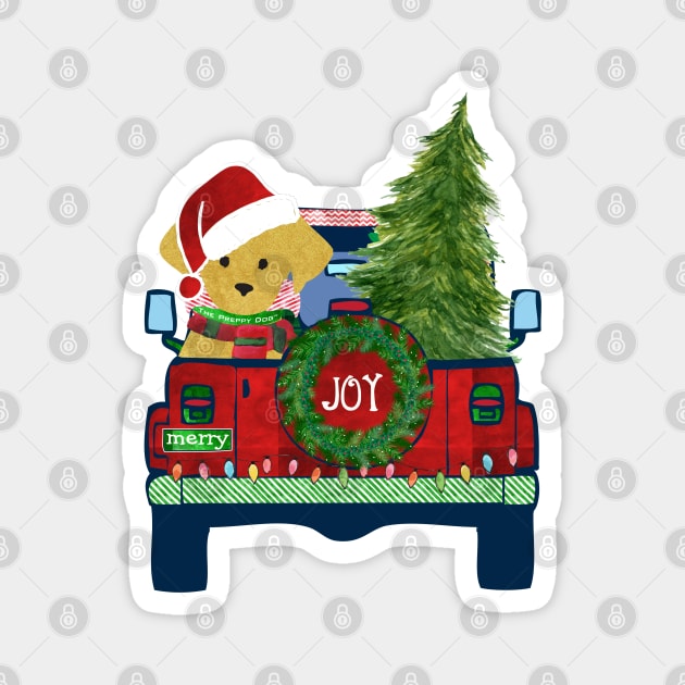 Cute Preppy Golden Retriever Christmas Jeep Magnet by EMR_Designs