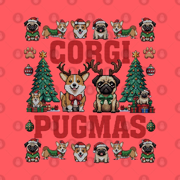 Dog Lover Corgi Pug Corgi Pugmas Merry Christmas Dog Ugly Christmas Sweater Party by TeeCreations