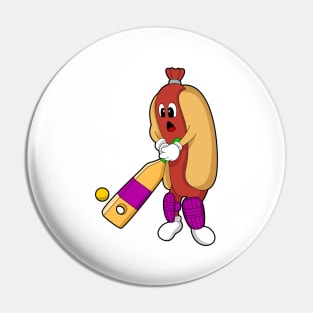 Hotdog at Cricket with Cricket bat Pin