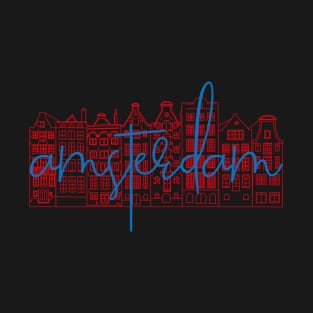 Facades of old canal houses from Amsterdam city illustration. T-Shirt