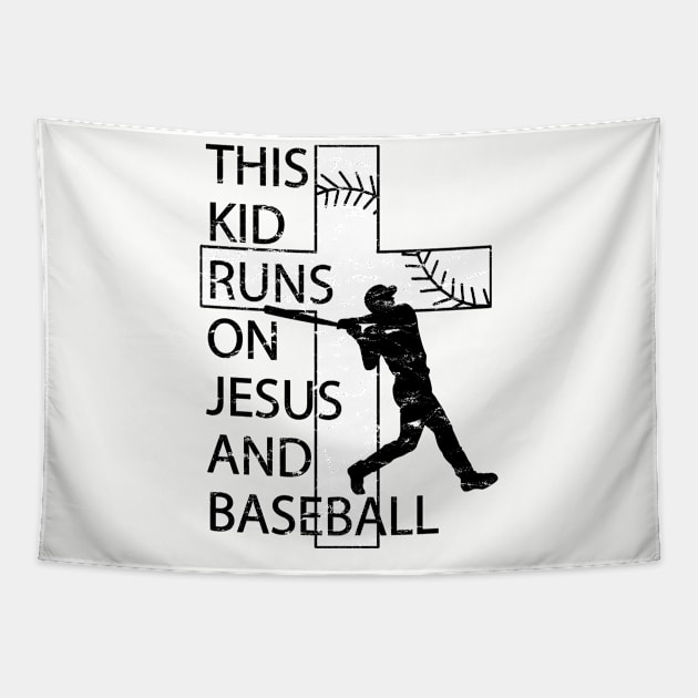 This Kid Runs on Baseball and Jesus Christian Cross Tapestry by TeeCreations