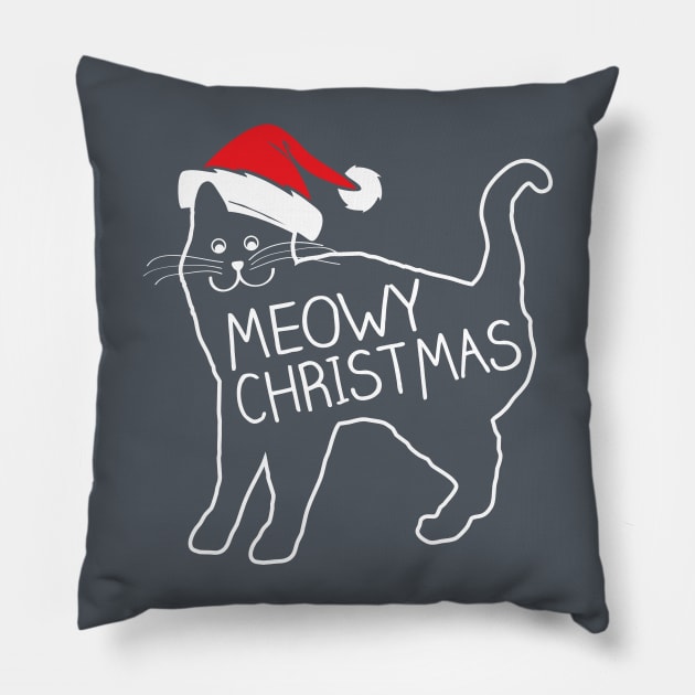 Meowy Christmas Santa Hat Shirt Pillow by BentonParkPrints