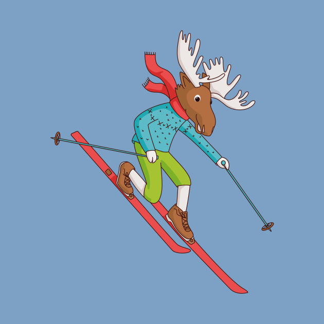 Telemark skiing Moose by Helen Munch