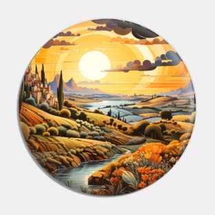 Countryside Concept Abstract Colorful Scenery Painting Pin