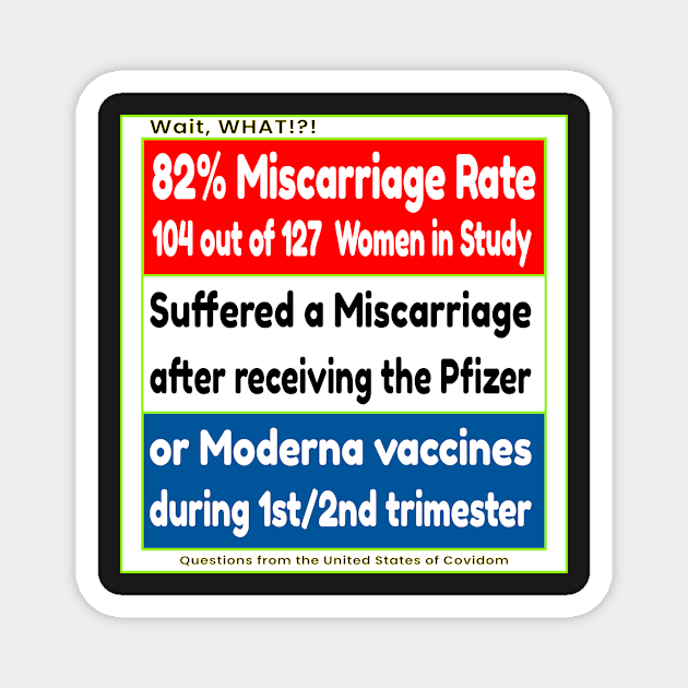 WAIT, WHAT!?! US OF COVIDOM - CDC FUNDS STUDY THAT SHOWS 104 OUT OF 127 MISCARRIED AFTER JAB Magnet by KathyNoNoise