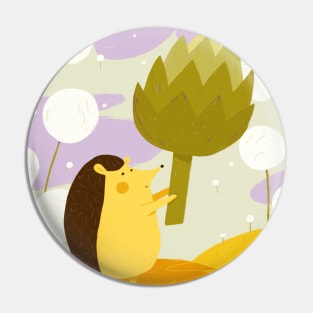 Hedgehog offering an artichoke Pin