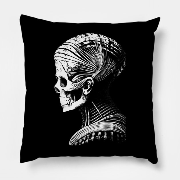 Mummy Skull Side View (for dark backgrounds) Pillow by JDTee