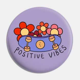 Positive skateboard smiley face Pin