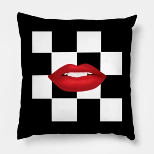 Red Lips on White Checkerboard Pillow