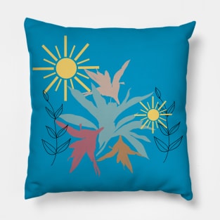 Boho style leaves sunny colorful pattern design Pillow