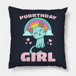 Purrthday Girl - Cute Kitty Cat Hearts & Rainbow Pillow