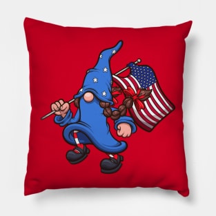 Female 4th Of July Gnome With American Flag Pillow