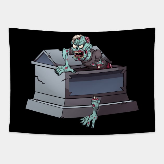 Zombie Coming Out Coffin Tapestry by TheMaskedTooner