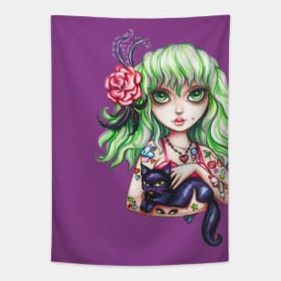 Tattoo Girl and Cat Tapestry