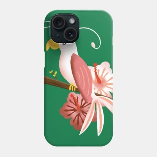 White and Pink Tropical Bird with Hibiscus Flowers Phone Case