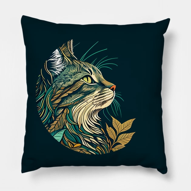 Boho Cat Cute Colorful Retro Color Pillow by cedricchungerxc