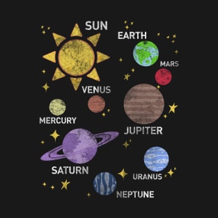 womens solar system shirt, vintage, sun and planets, star and planet, outer space, all planets, solar system, planetary system, heliocentric T-Shirt