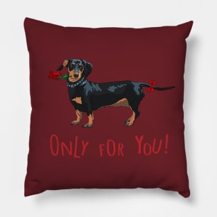 Dog breed Dachshund with red flower Pillow