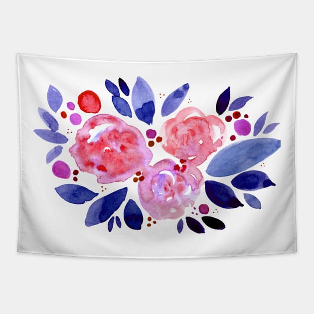 Watercolor flower bouquet - pink and blue Tapestry by wackapacka