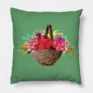 Basket full of Flowers Watercolour Painting Pillow