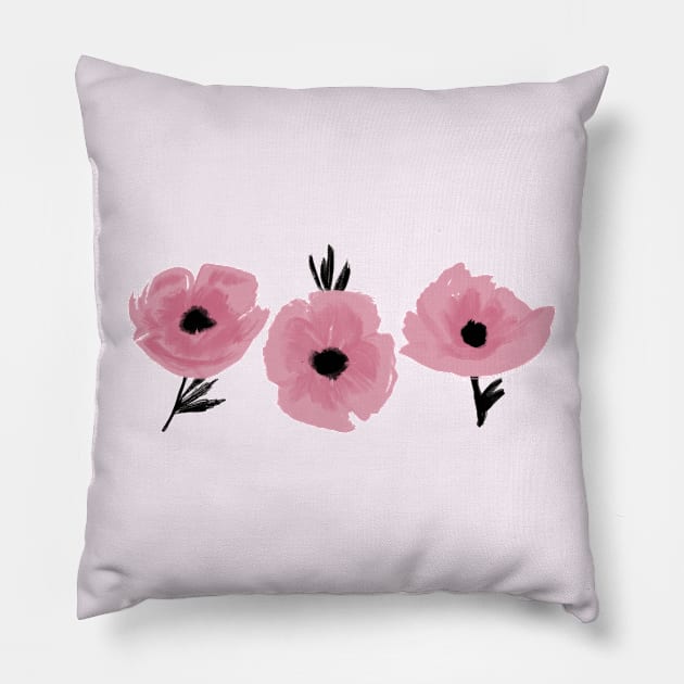 Mauve Abstract Poppies in a Row Pillow by tangerinetane