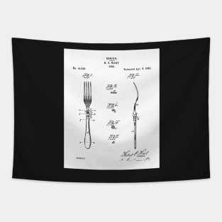 Kitchen Fork Patent - Chef Cook Country Farmhouse Art - White Tapestry