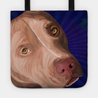 Red Nose Pit Bull Painted on Blue Background Tote