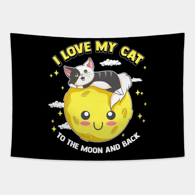 I Love My Cat To The Moon And Back Cute Kitten Tapestry by theperfectpresents