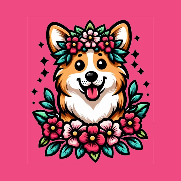 Flower Corgi by WolfeTEES