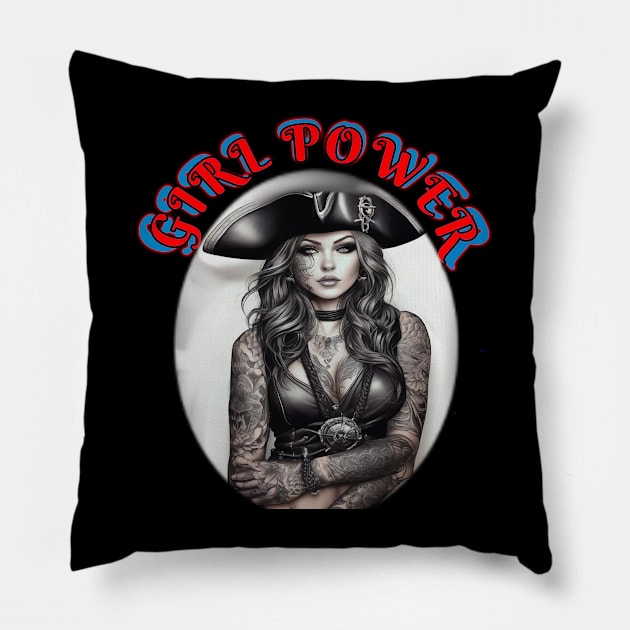 Girl power tattoed pirate queen Pillow by sailorsam1805