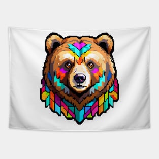 Pixel Geometric Bear Tapestry