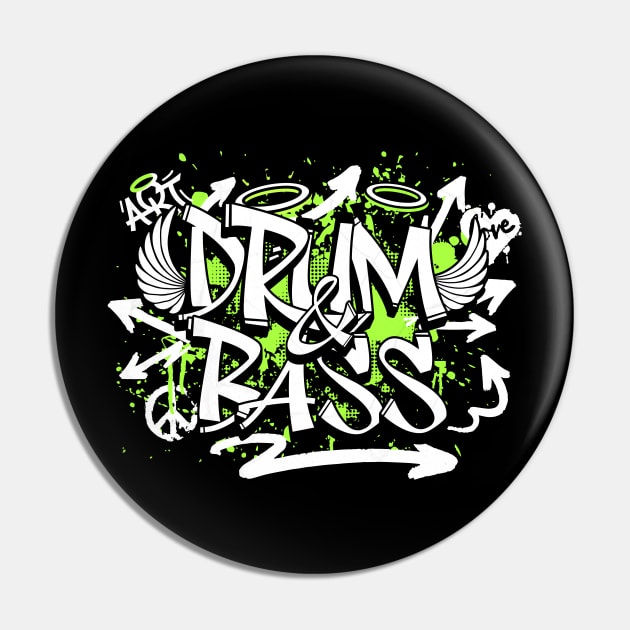 DRUM & BASS - Grafitti Steez (lime/black) Pin by DISCOTHREADZ 