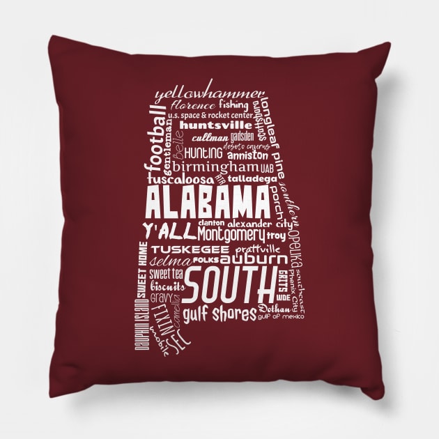 Alabama State Pride Word Cloud - White Pillow by YellowhammerSweetTees