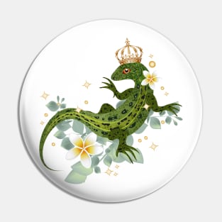 Sand lizard with crown and exotic plants Pin