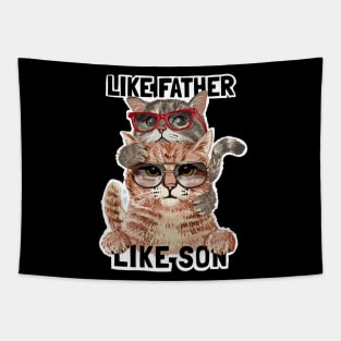 Father and son slogan with cat family in sunglasses Tapestry