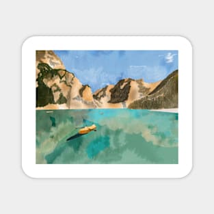 Mountain and lake watercolor landscape painting Magnet