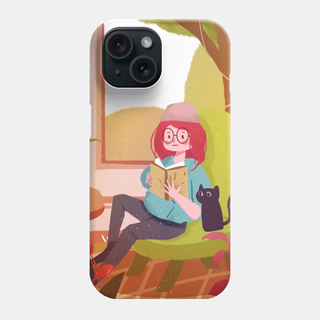 Study Girl In Home And Cat Phone Case by MariaStore