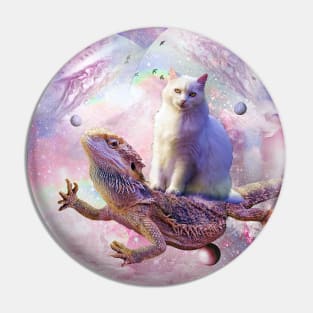 Space Cat Riding Bearded Dragon Lizard Pin